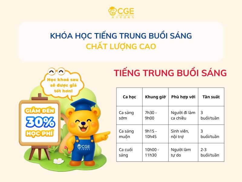 Khóa Học Tiếng Trung Buổi Sáng Chất Lượng Cao Tại CGE