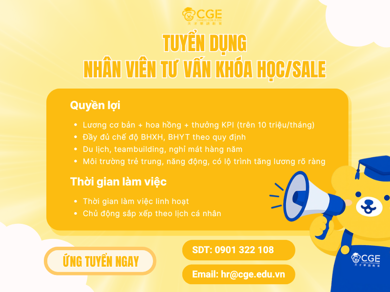tuyển dụng nhân viên tư vấn khoá học 