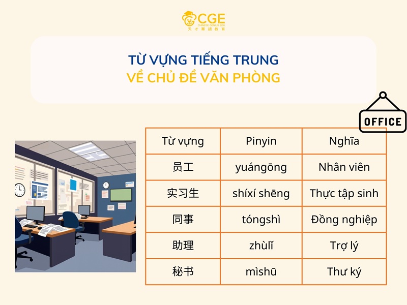 Từ vựng tiếng Trung về văn phòng: Bảng đầy đủ + Mẫu câu giao tiếp thực tế