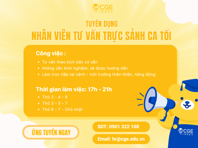 TUYỂN DỤNG NHÂN VIÊN TƯ VẤN TRỰC SẢNH CA TỐI 